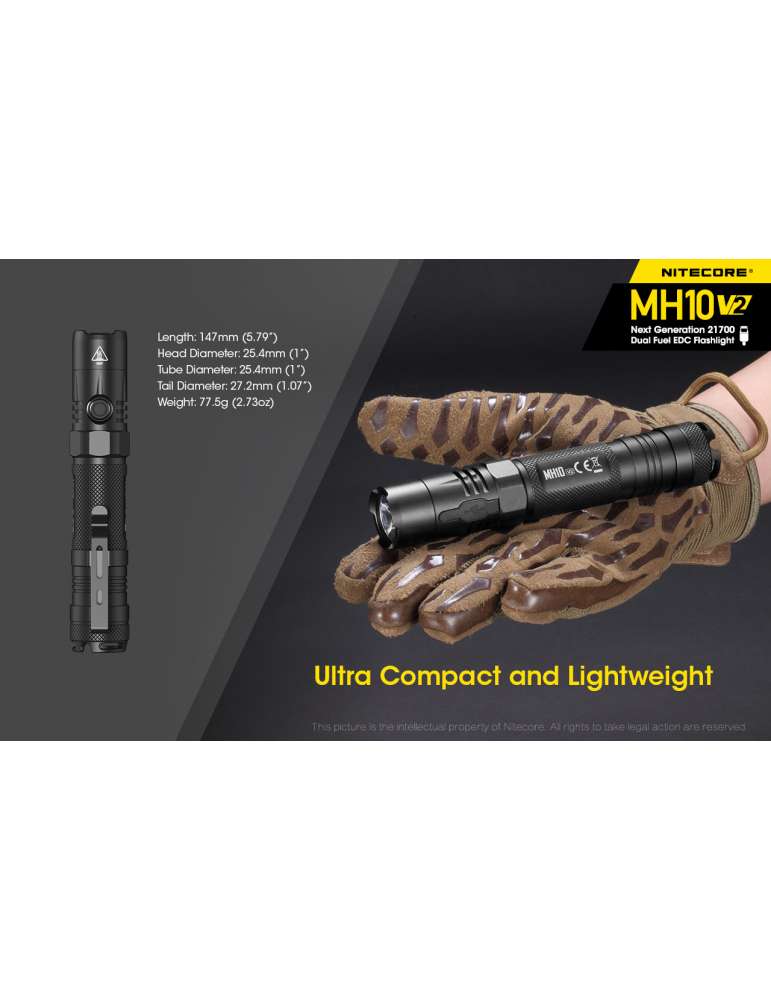 MH10V2 lampe torche 1200LM rechargeable USB