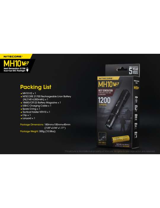 MH10V2 lampe torche 1200LM rechargeable USB