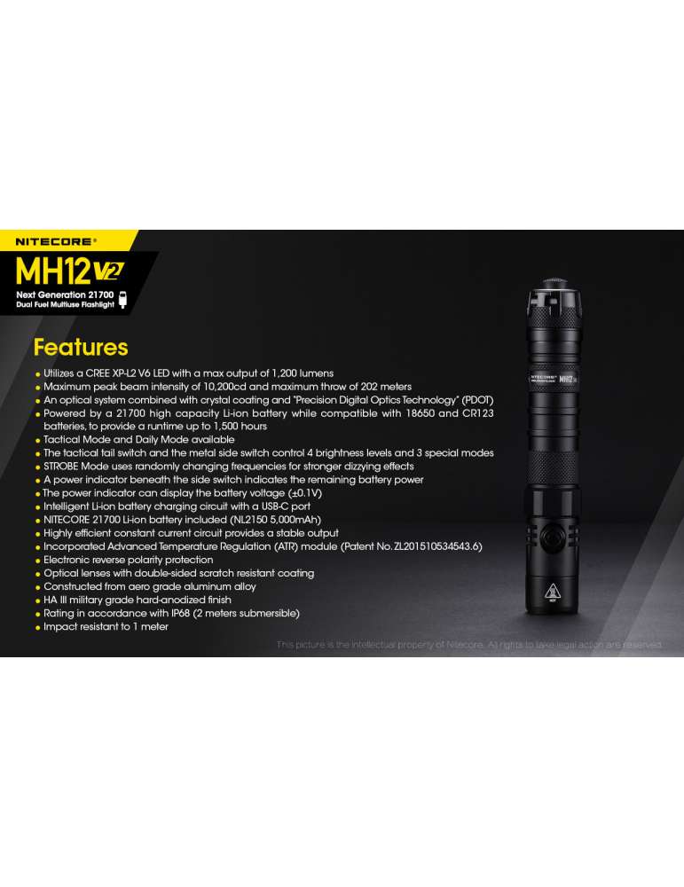 MH12V2 lampe torche rechargeable USB