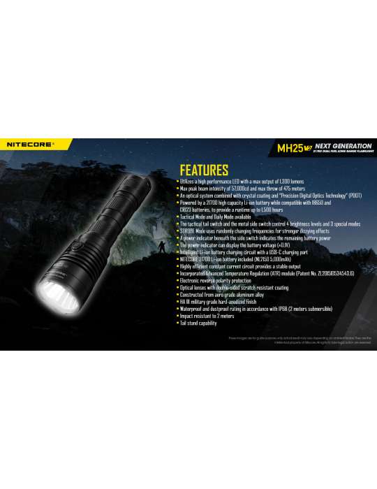 MH25V2 lampe de poche 1300LM rechargeable USB C