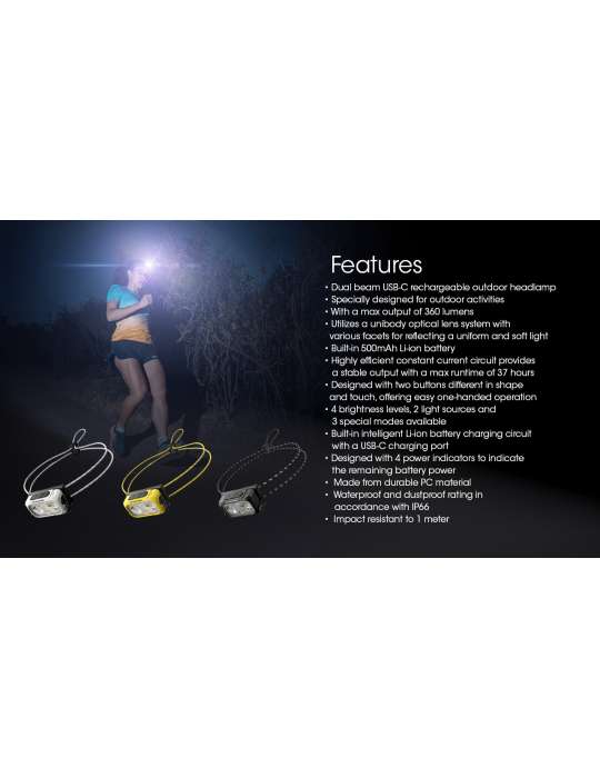 NU21 lampe frontale ultra légère 360LM (blanc)