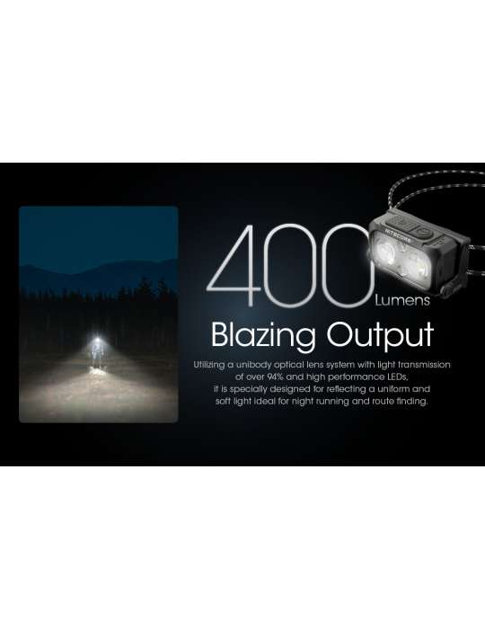 NU25UL lampe frontale ultra légère 400LM LED rouge secondaire
