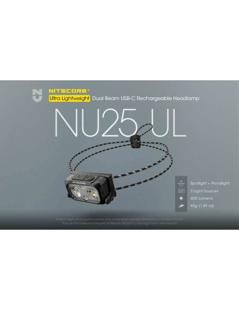 NU25UL lampe frontale ultra légère 400LM LED rouge secondaire