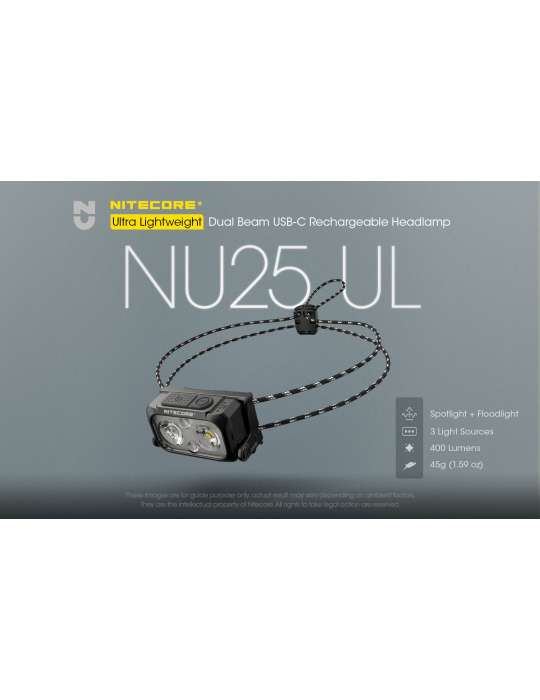 NU25UL lampe frontale ultra légère 400LM LED rouge secondaire