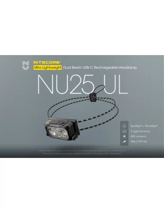 NU25UL ultralichte koplamp 400LM secundaire rode LED–NITECORE BELUX