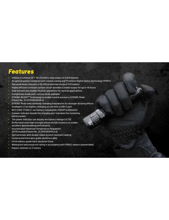 P23i lampe tactique 3000LM rechargeable strobe ready