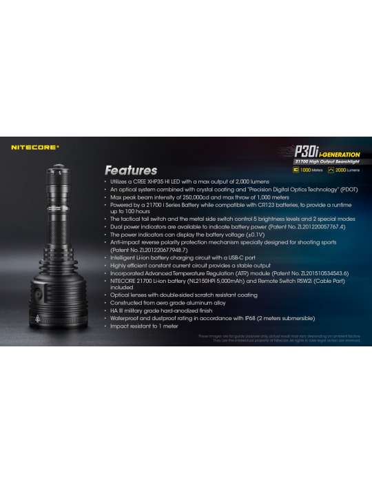 P30i long range search light 1000m 2000LM