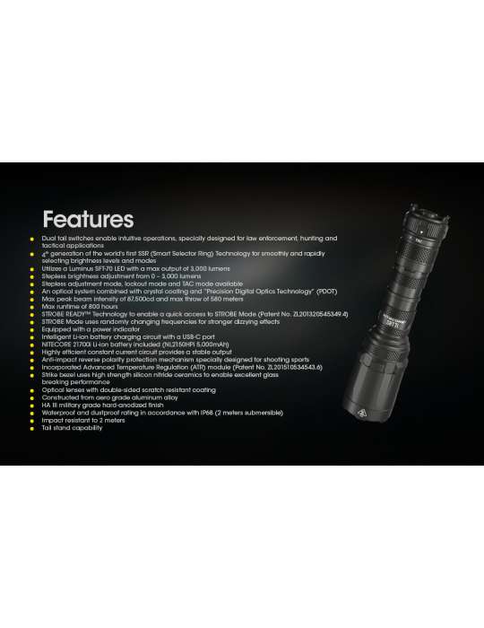 SRT7i dimmable tactical flashlight 3000LM with strobe