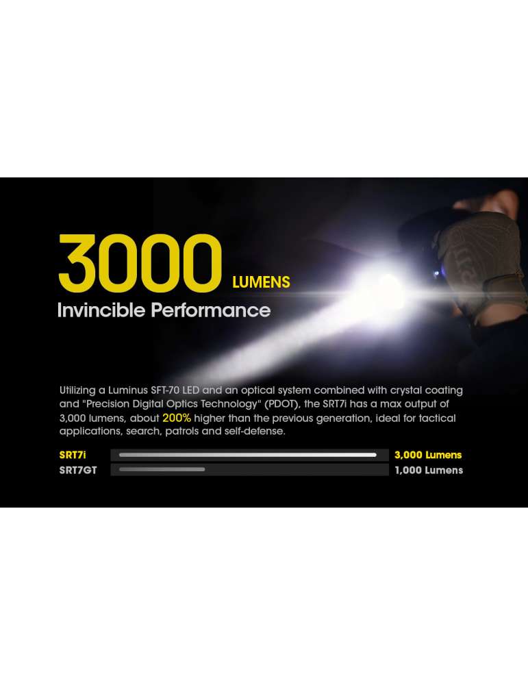 SRT7i dimmable tactical flashlight 3000LM with strobe