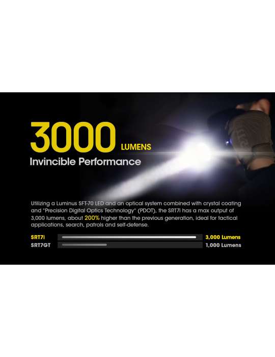 SRT7i dimmable tactical flashlight 3000LM with strobe
