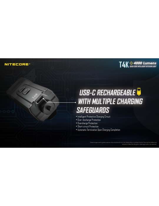 T4K minilamp 4000LM oplaadbaar USB C