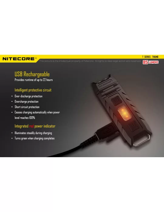 THUMB minilamp 85LM rode LED secundaire vaste clip–NITECORE BELUX