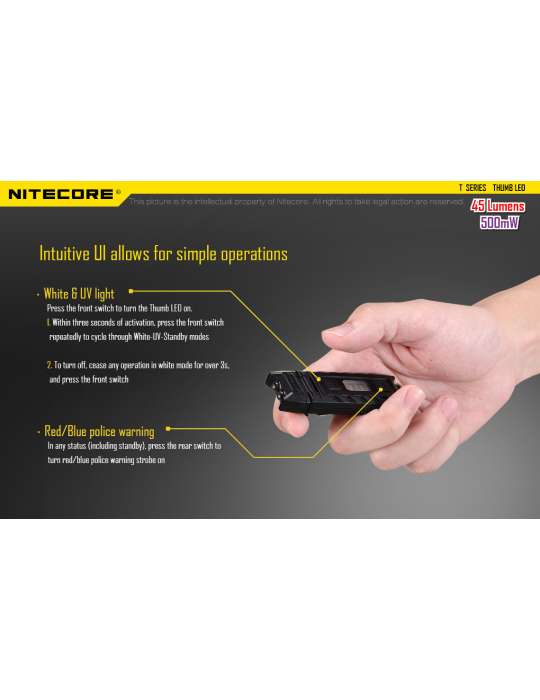 Thumb leo 45LM mini lampe lecture avec UV pour contrôle routier