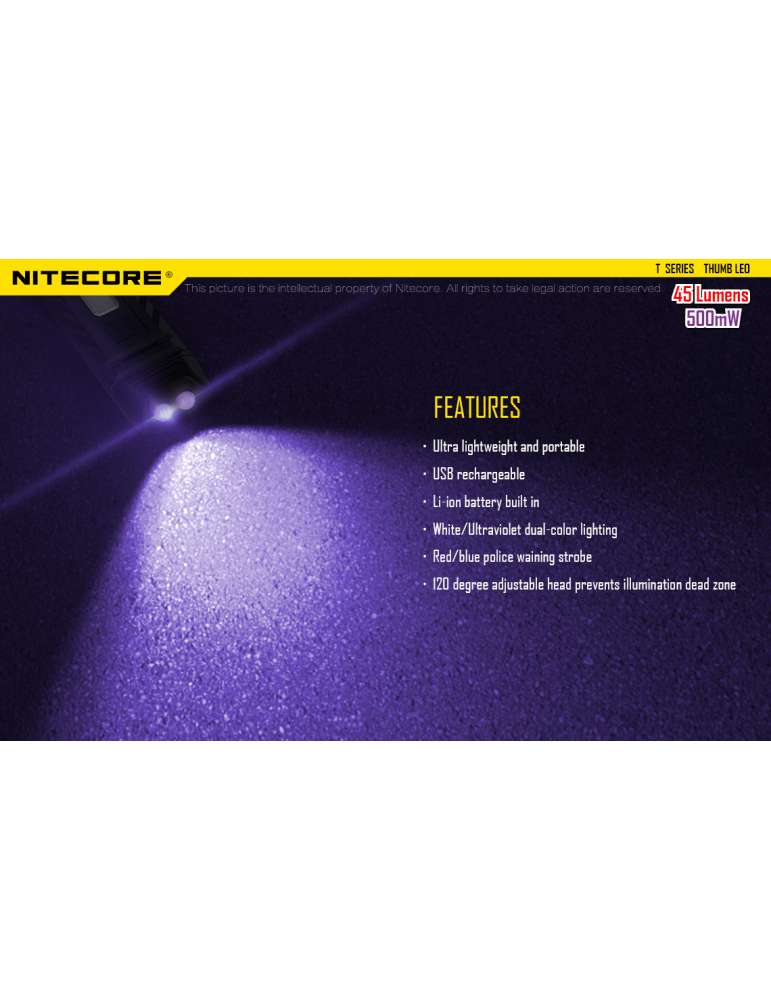 Thumb leo 45LM mini lampe lecture avec UV pour contrôle routier