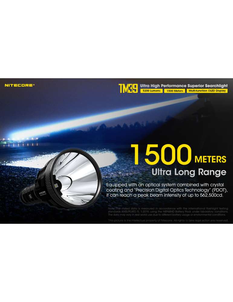TM39 lampe torche 5200LM longue portée 1500m fixation tripod