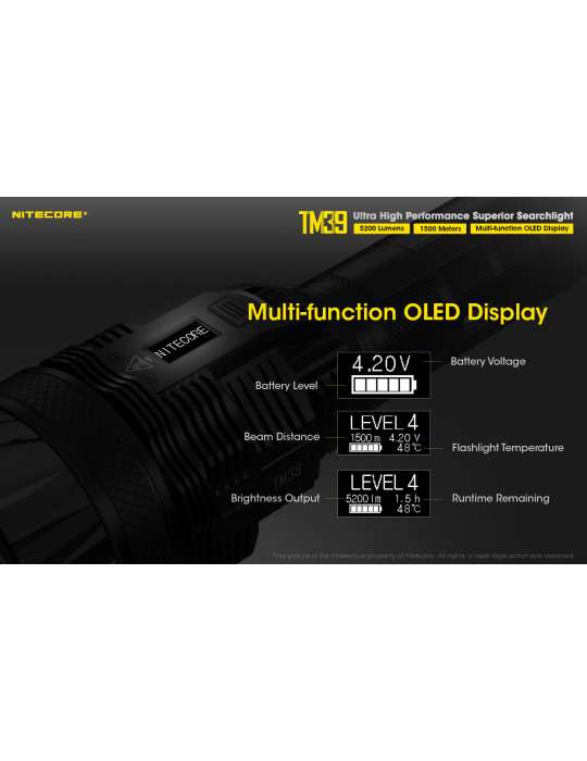 TM39 lampe torche 5200LM longue portée 1500m fixation tripod