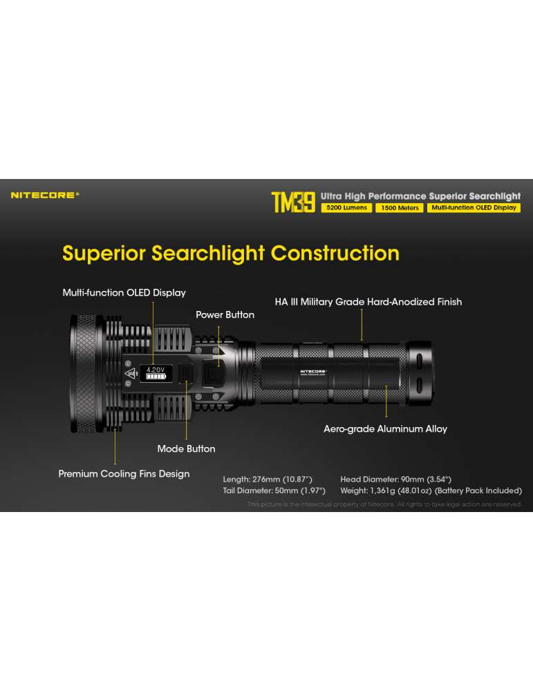 TM39 lampe torche 5200LM longue portée 1500m fixation tripod