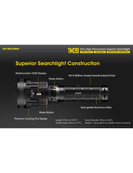 TM39 lampe torche 5200LM longue portée 1500m fixation tripod