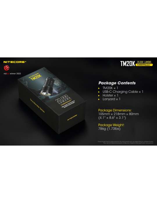TM20K lampe torche 20000LM rechargeable USB C