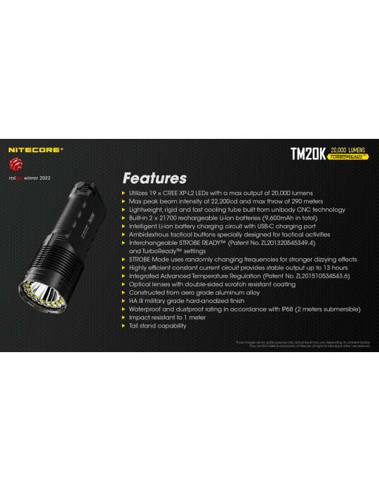 TM20K lampe torche 20000LM rechargeable USB C
