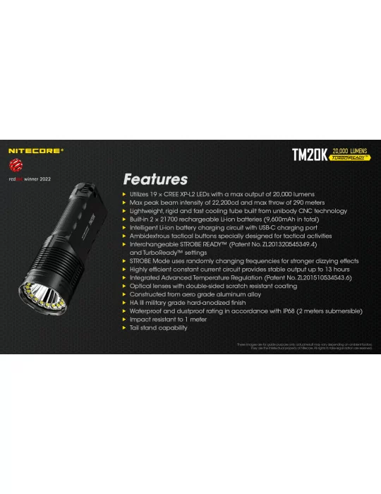 TM20K lampe torche 20000LM rechargeable USB C–NITECORE BELUX