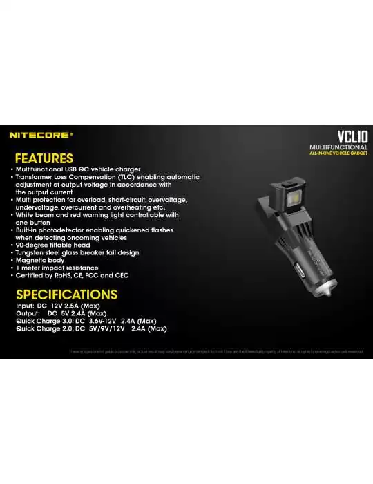 VCL10 emergency lamp car USB charger car plug–NITECORE BELUX